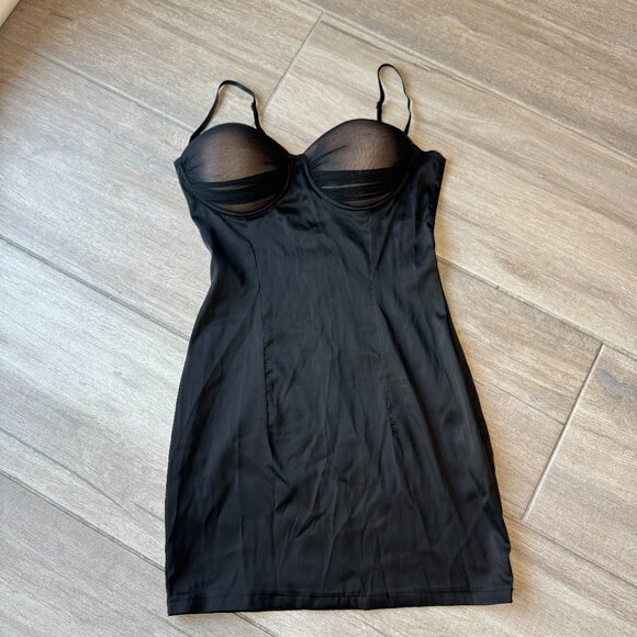 Superdown Black Satin Ruched Mini Dress XXS - Picture 1 of 9